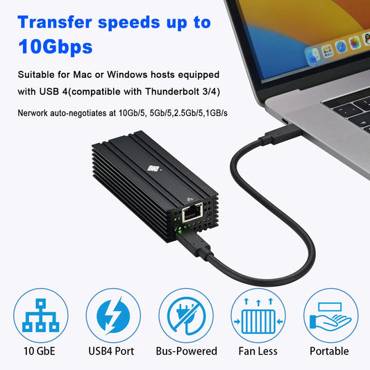 USB4 to 10Gb Ethernet Adapter Compatible with Thunderbolt 3/4 10G Single Port RJ45 10GBASE-T Ethernet Support Mac