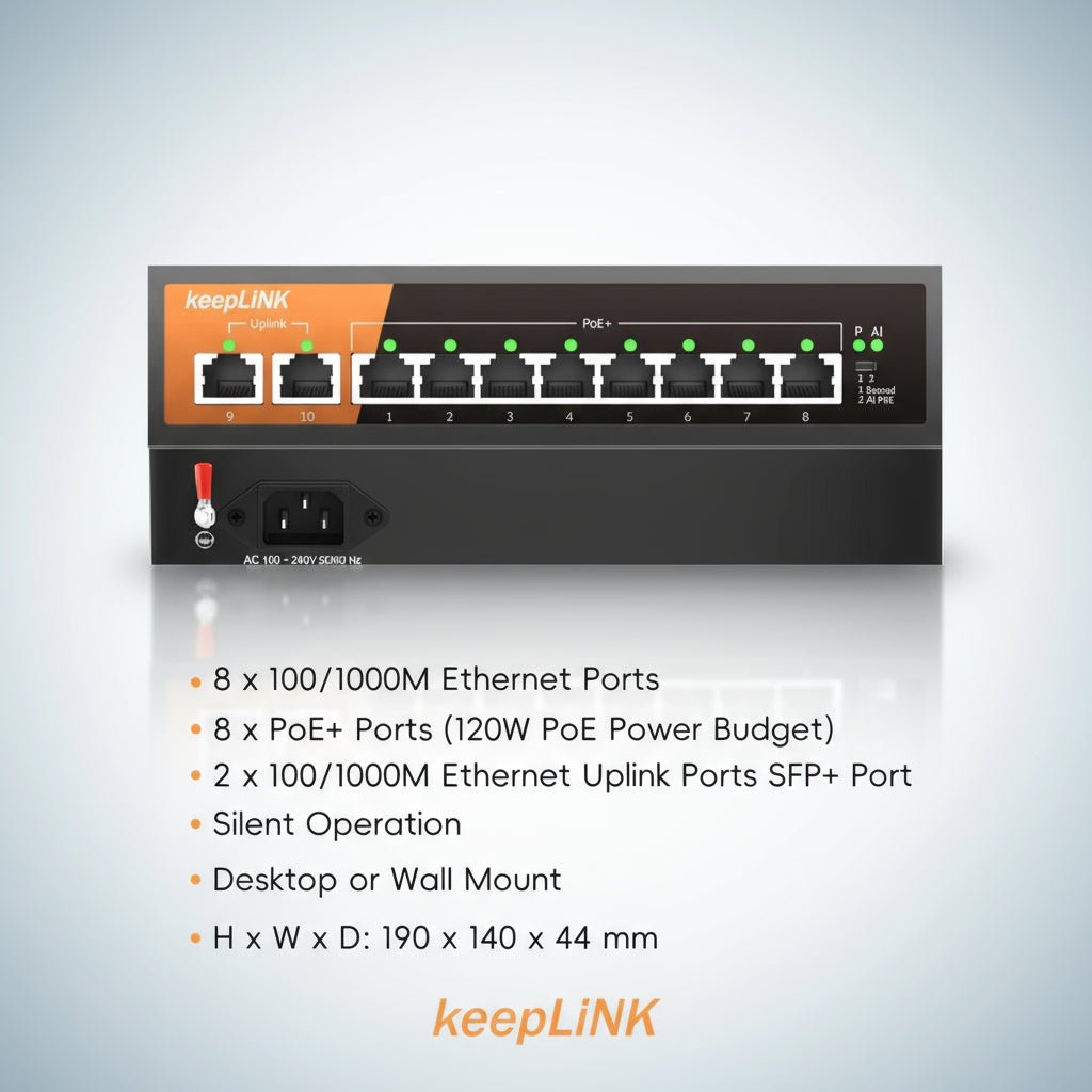 Switch KeepLiNK Switch Gigabit 10 Portas PoE Uplink Premium disponível em TokenPI Store