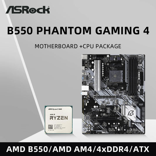 ASRock B550 Phantom Gaming 4 Motherboard Set Kit with Ryzen 5 5600 CPU 4xDDR4 4533MHz M.2 NVME HDMI PCIe 4.0 ATX AM4 Mainboard