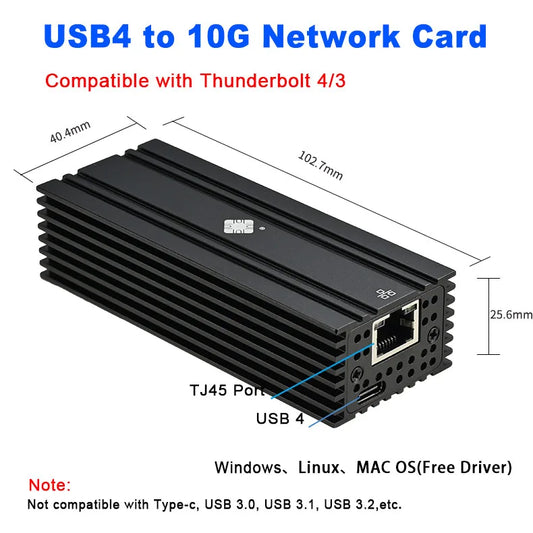 USB4 to 10Gb Ethernet Adapter Compatible with Thunderbolt 3/4 10G Single Port RJ45 10GBASE-T Ethernet Support Mac