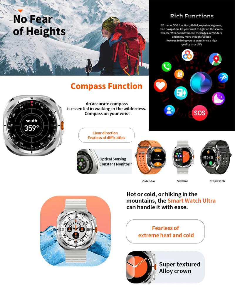 New Watch 7 Ultra Smart Watch Men HD AMOLED Screen GPS Motion Trajectory Heart Rate Bluetooth Call 1.52" SmartWatch IP68