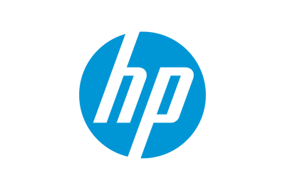 Blue HP logo on a green background