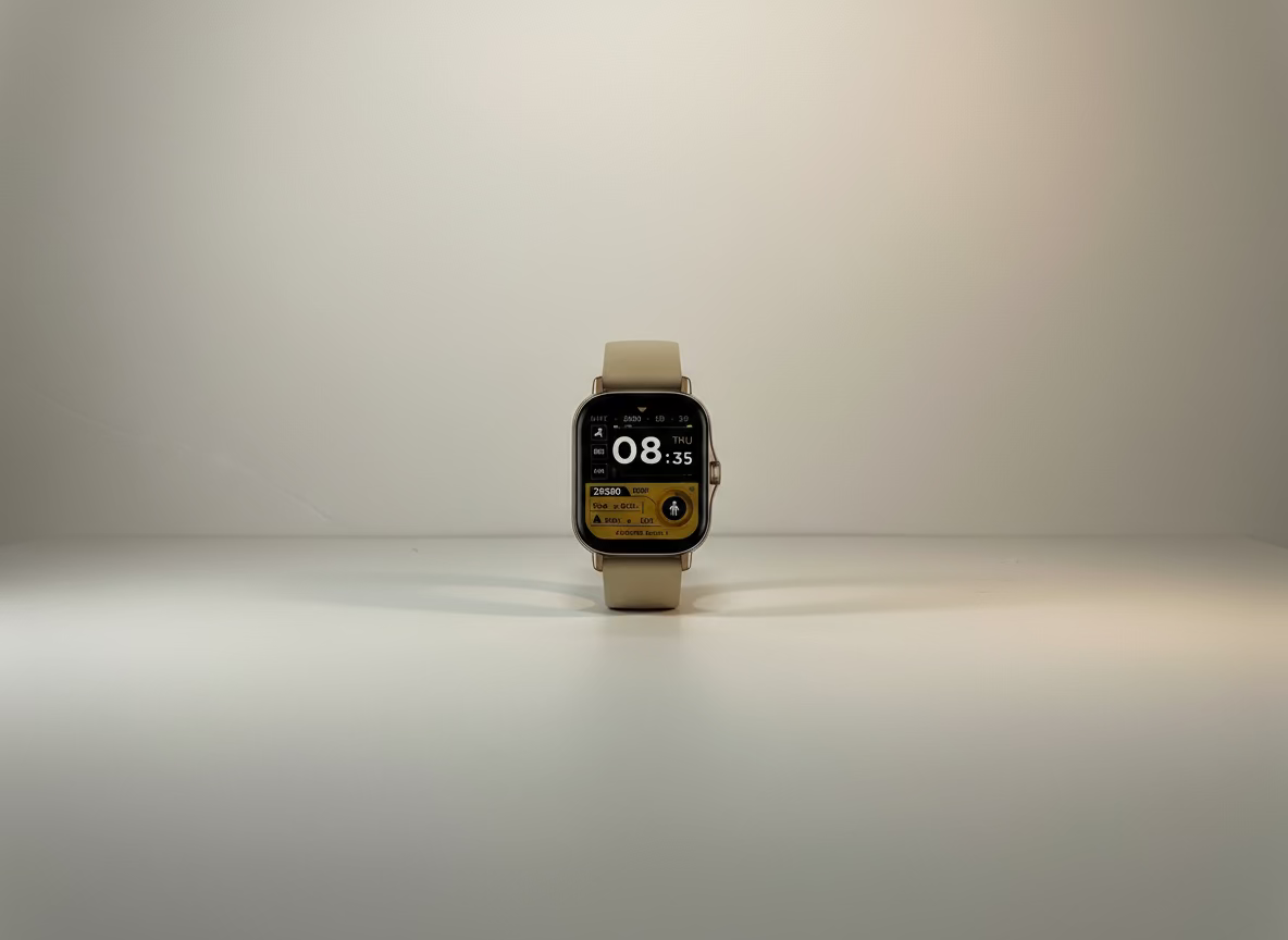Smart watch on a white box with 'smart watch' text against a white background